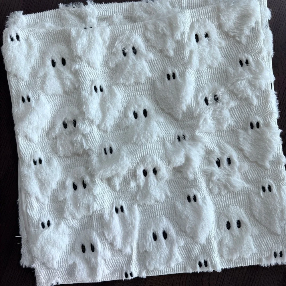 New! Ghost Pattern Plush Throw Pillow Cover - White Halloween Accent - Set of 2